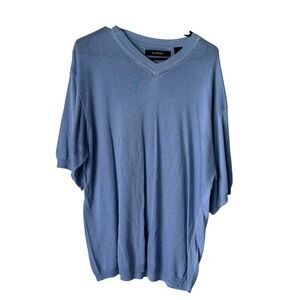 Bachrach Mens XL Light Blue V-Neck Short Sleeve Rayon Cotton Knit Sweater Top